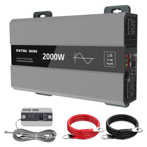 DATOUBOSS 2000W Pure Sine Wave Inverter, 12V to 230V AC Power Converter, Peak Power 4000W, 50Hz UK Socket, USB Ports and USB - C Output, Remote Control, for Household Appliances, Car, Caravan, Truck - DATOUBOSS Rechargeable Lifepo4 Batteries Voltage Converters InverterSP-DT-SAK2000W-12V-A-UK
