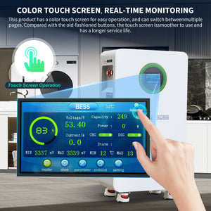 DATOUBOSS home battery features a color touch screen for real-time monitoring of voltage, capacity, and system state