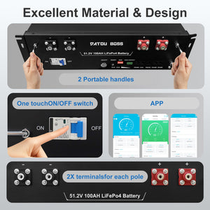 DATOUBOSS 51.2V 100Ah Rack Mount LiFePO4 Battery 5.12kWh GradeA+Cells Built - in BMS CAN/RS485 Communication with APP Bluetoooth - DATOUBOSS Rechargeable Lifepo4 Batteries Voltage Converters InverterSP-DT-3U-48100-A-UK