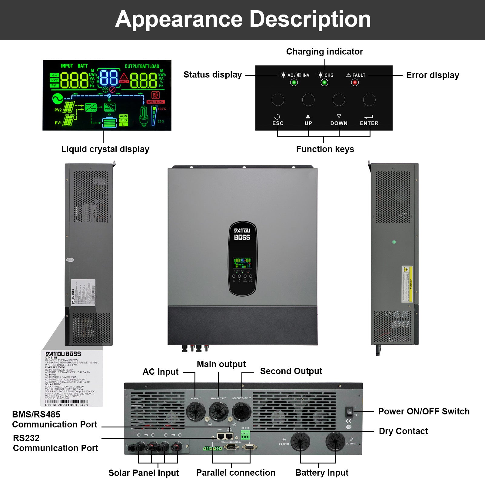 DATOUBOSS 11KW 48V Hybrid Solar Inverter for on/off-grid use