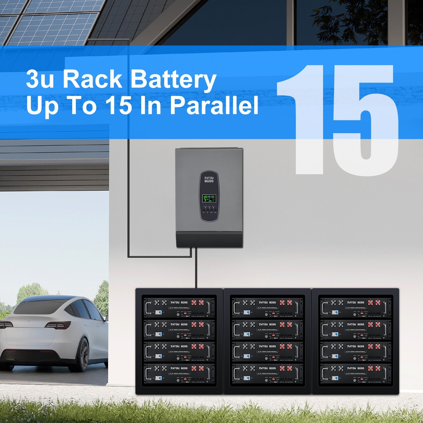 DATOUBOSS 51.2V 100Ah Rack Mount LiFePO4 Battery 5.12kWh GradeA+Cells Built - in BMS CAN/RS485 Communication with APP Bluetoooth - DATOUBOSS Rechargeable Lifepo4 Batteries Voltage Converters InverterSP-DT-3U-48100-A-UK