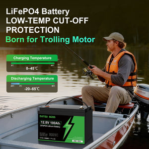 DATOUBOSS LiFePO4 battery with low-temp charging cut-off protection, born for trolling motors, fits -20°C to 65°C